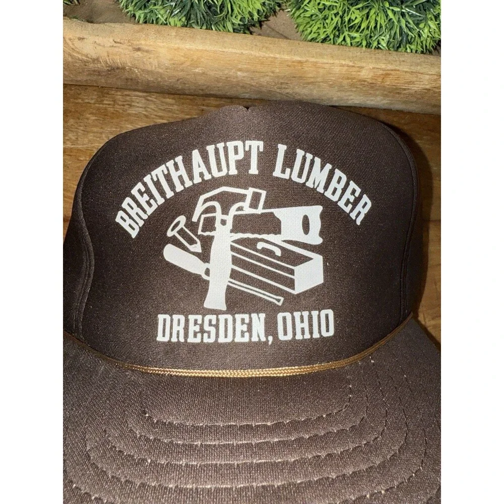 VINTAGE Breithaupt LUMBER Snap Back Mesh Trucker Hat Brown TOOLS Hanmer Saw